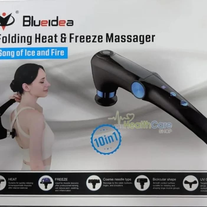 Blueidea BLD-8810 10-in-1 Folding Fascia Gun Massager with Heat & Cold Therapy - Adjustable Angle Deep Tissue Muscle Relaxation Machine
