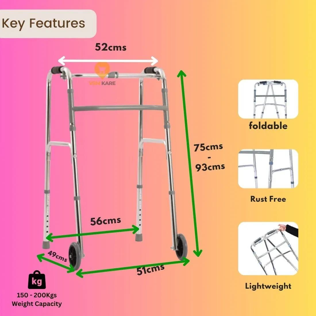Imported Folding Walker for Patients , Lightweight Aluminium Folding Walker