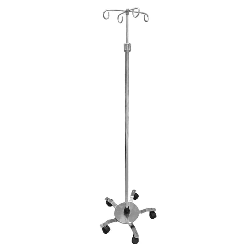 Stainless Steel IV Pole with 4 Hooks - Adjustable Medical Drip Stand