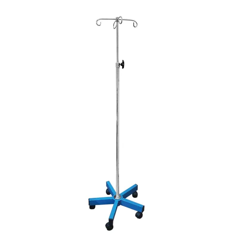 IV Pole with 4 Hooks & Mobile 5-Wheel Base - Adjustable Drip Stand