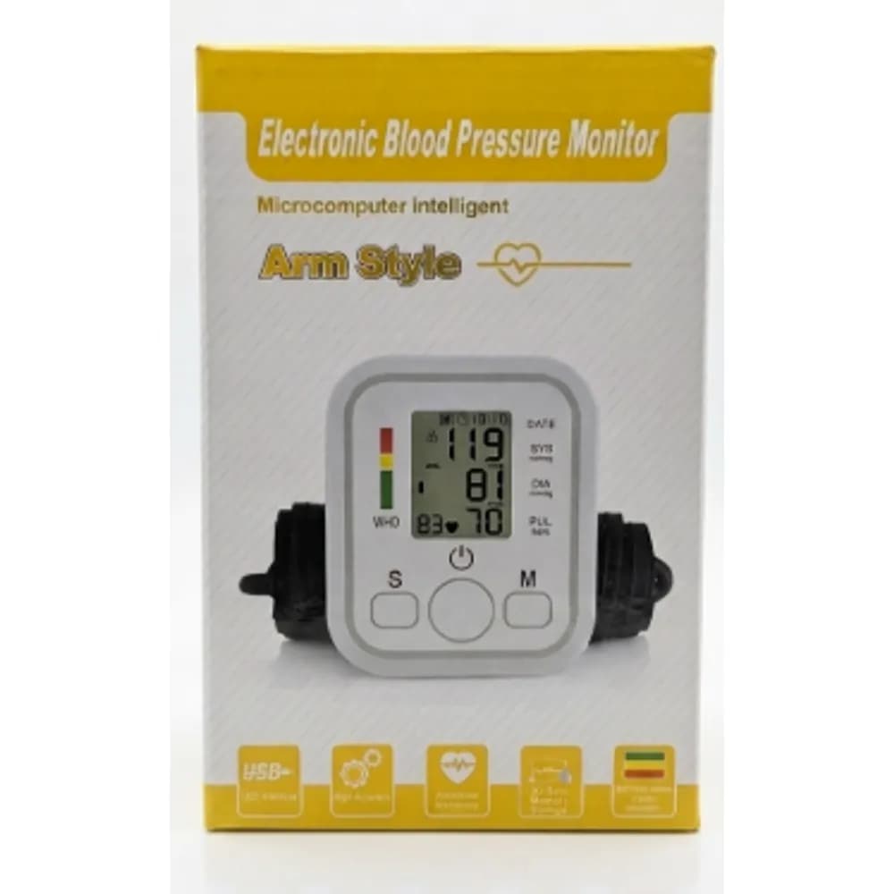 Premium Electronic Upper Arm Blood Pressure Monitor – White & Yellow