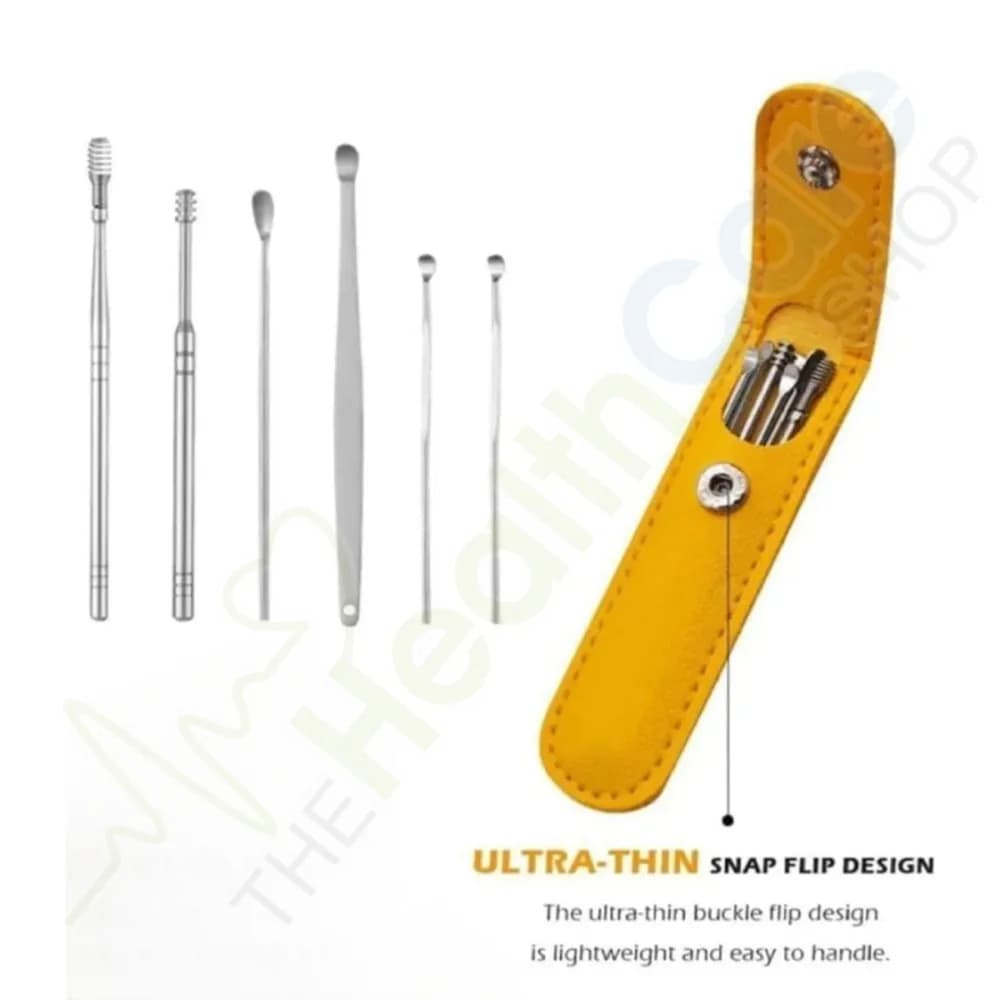 6-Piece Stainless Steel Ear Pick Set with PU Leather Case