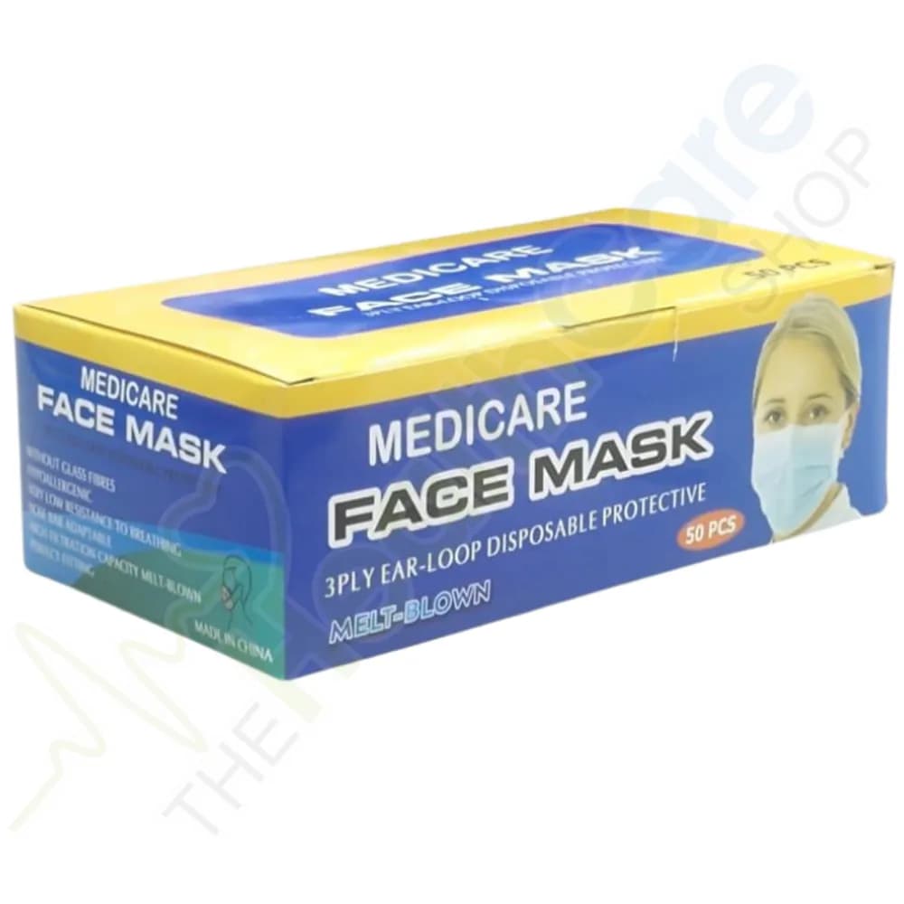 Medicare 3-Ply Disposable Face Mask with Melt-Blown Filter – Blue or Black