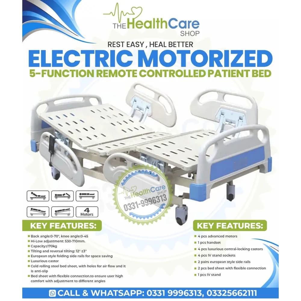 Electric Motorized 5-Function Patient Bed with Remote