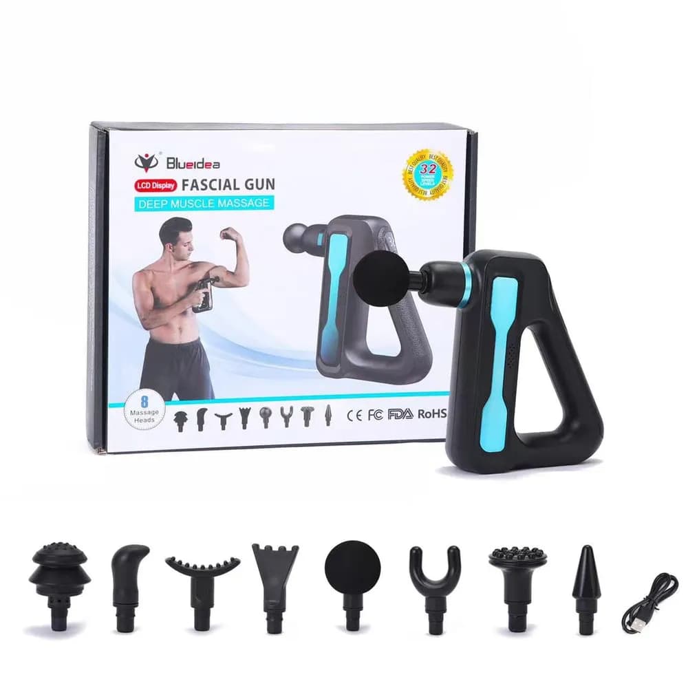 Blueidea BLD-888 Triangle Fascial Gun – 32 Speeds, LCD Touch Display, 8 Heads