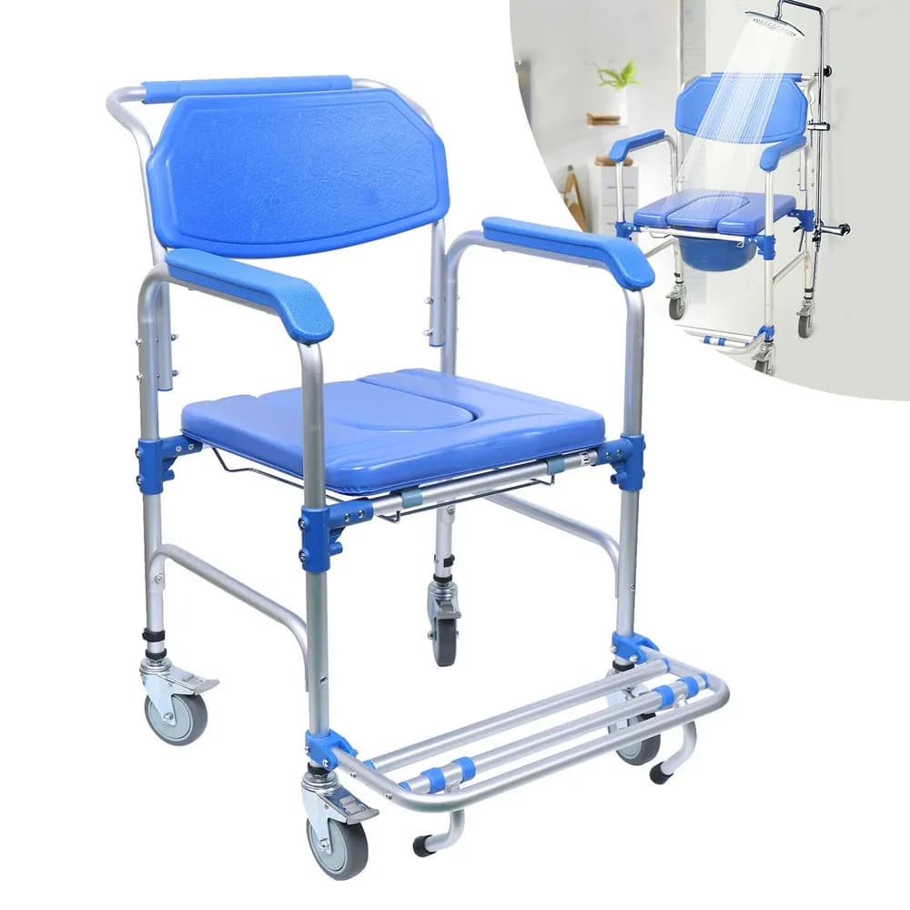 Aluminium Shower Commode Wheelchair – 3-in-1 Shower Chair, Commode & Transport Chair