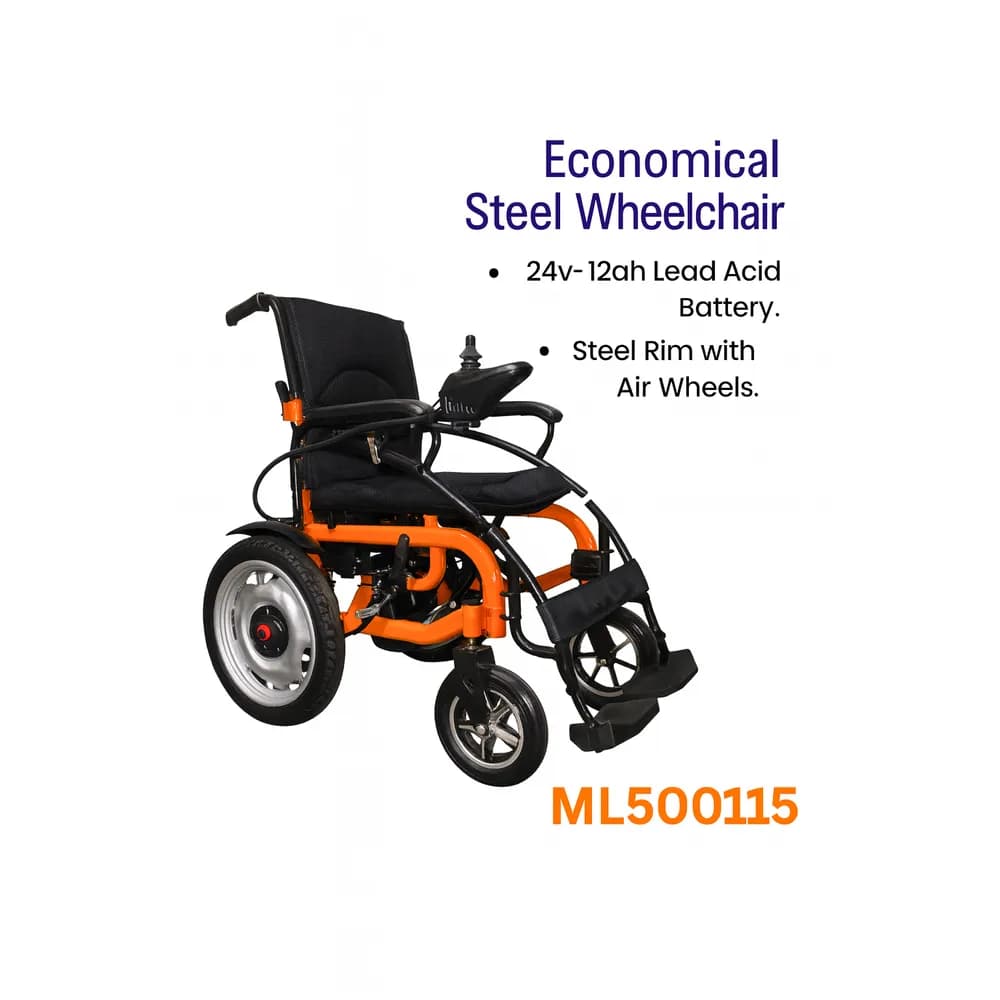 Mediline ML500115 Economical Steel Electric Wheelchair – Air Tyres