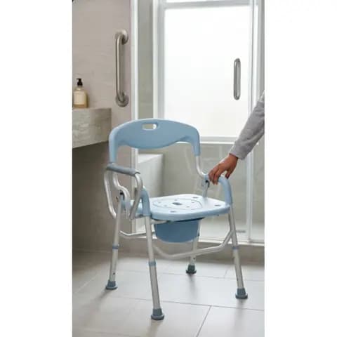 Premium 3-in-1 Folding Commode & Shower Chair – Bedside Commode, Toilet Frame, Shower Seat